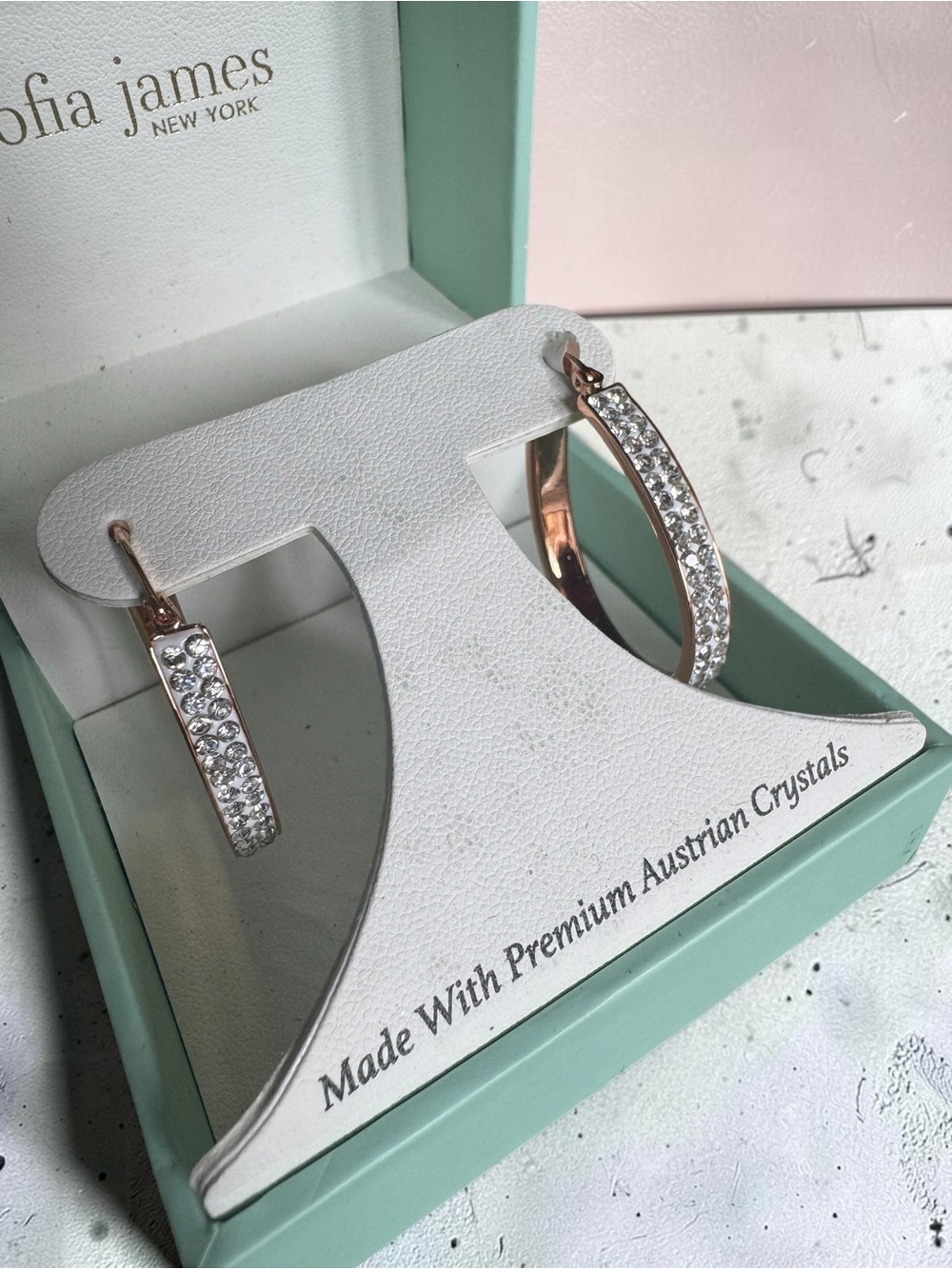 Sofia James New York Rose Gold-Tone Crystal Pavé Oval Hoop Earrings NEW